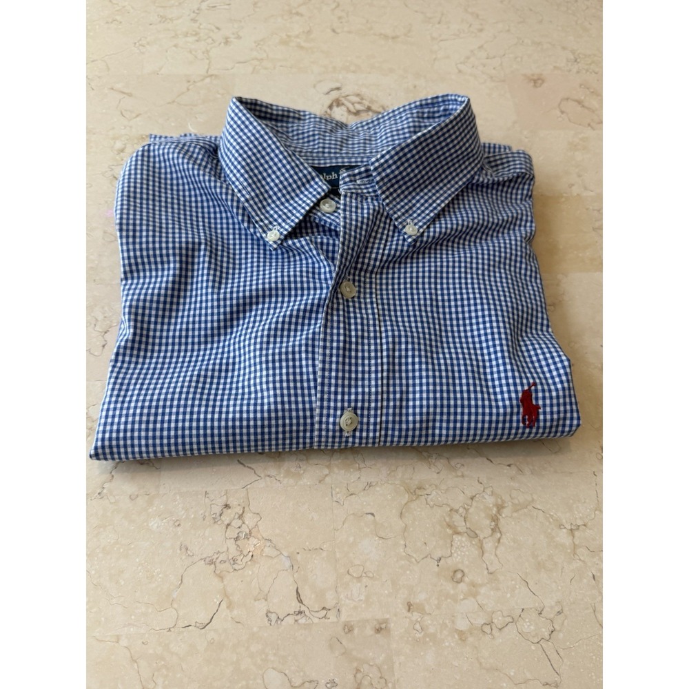 Ralph Lauren Blake Men's L Blue White Check Short Sleeve Button-Down Shirt - Picture 10 of 10